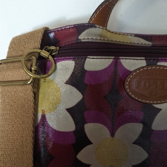 Fossil Oil Cloth Floral Satchel Crossbody Shoulder Bag Midcentury Pattern - Picture 10 of 10